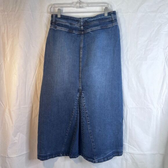 Christopher & Banks Stretch Denim Skirt Dark Wash Aline Maxi Size 6 Boho - Picture 2 of 10